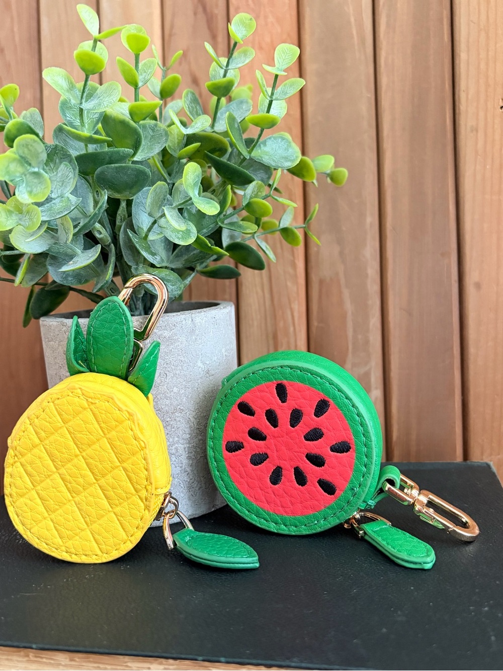 Fruit Coin Pouches- Pineapple OR Watermelon Bag Charms Gold Swivel Clasps - Picture 2 of 8